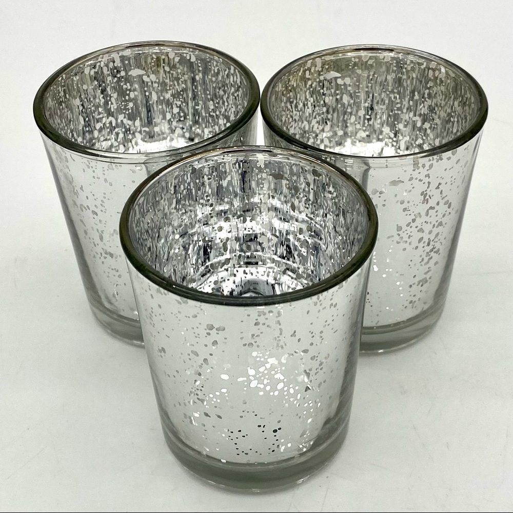 Silver Mercury Glass Votive Tea Light Candle Holders Set Of Three